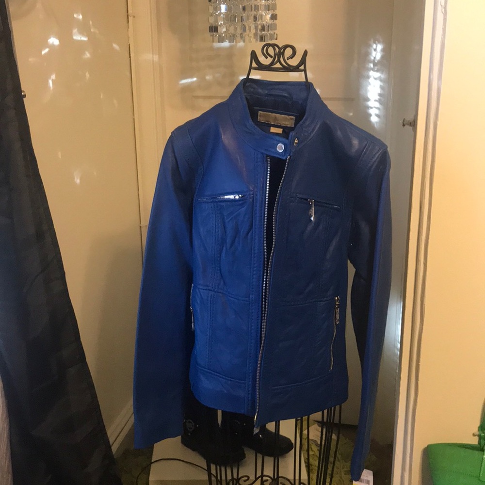Blue leather jacket